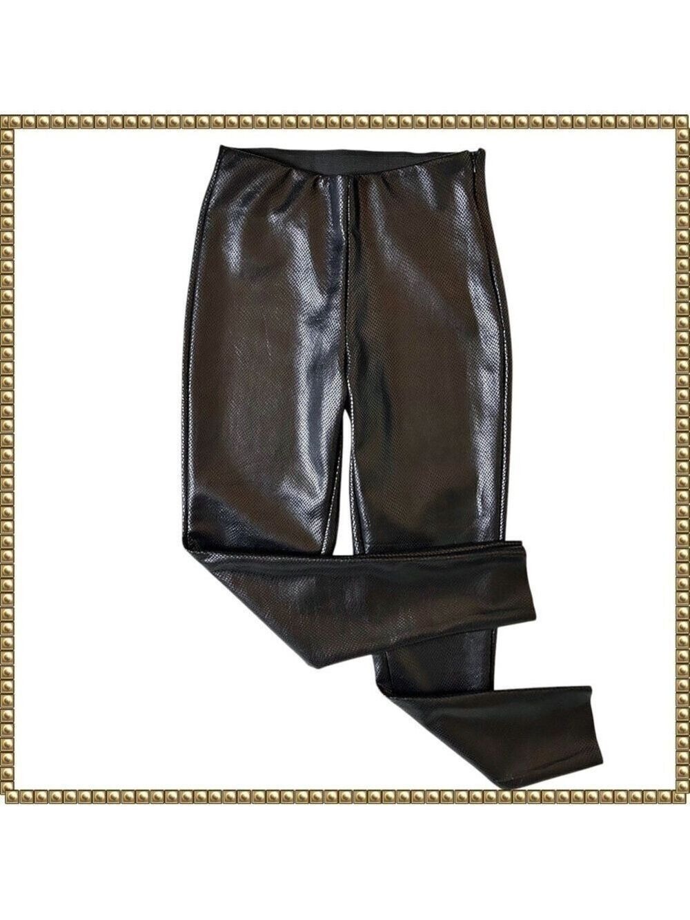 T Tahari Black Snakeskin Vegan Leather Leggings Small